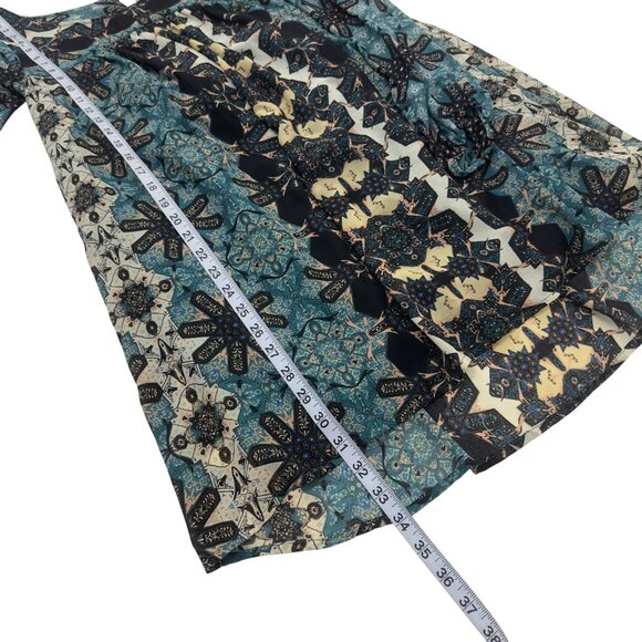 Free People Women SZ XS Boho Long Sleeve Printed Tunic Dress In Blue & Cream - Picture 7 of 14